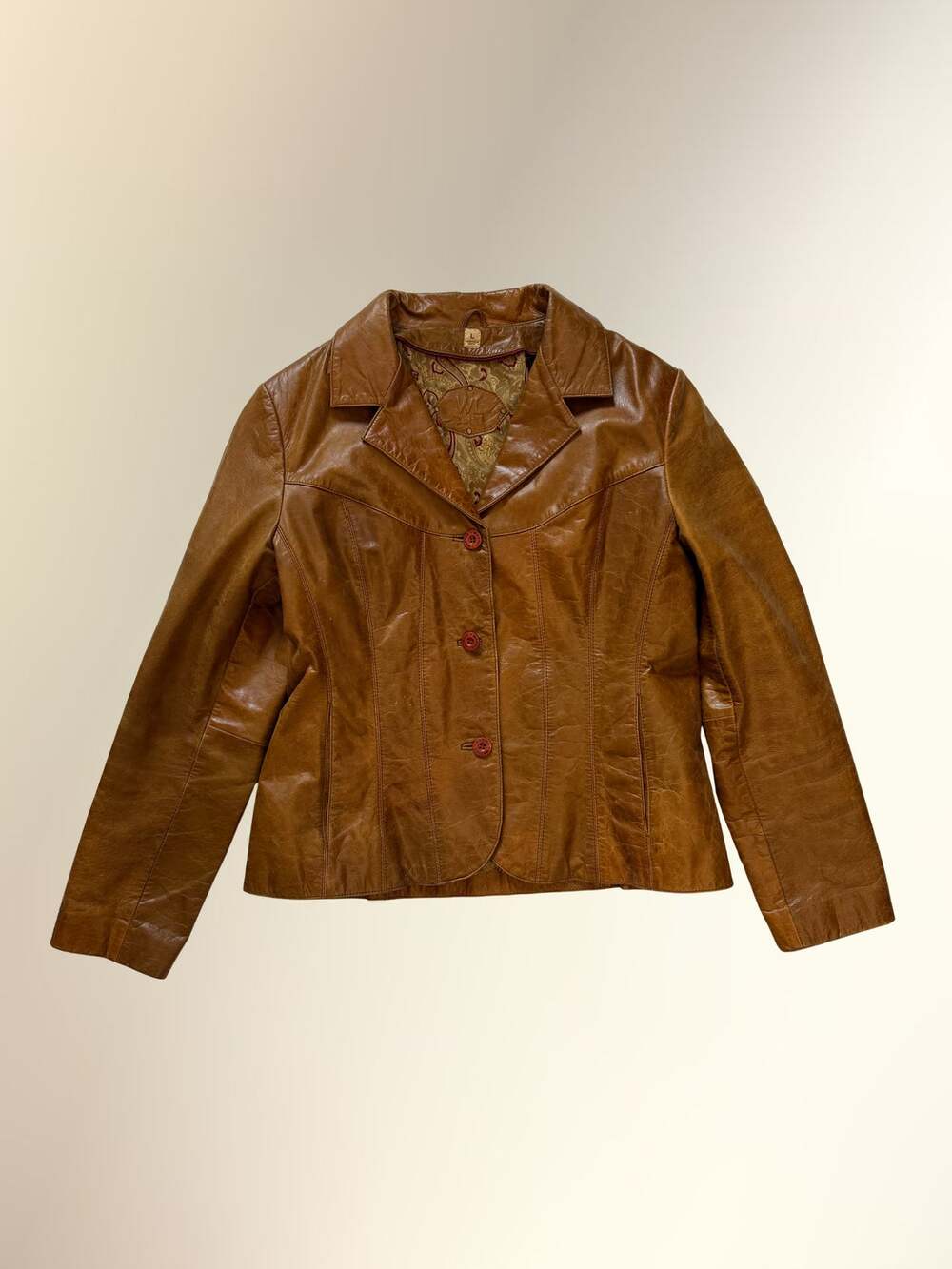 Vintage Wilsons Distressed Cognac Leather Blazer Jacket L Wilsons Leather